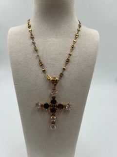 Gold -Toned Brass Purple Cross Statement Necklace