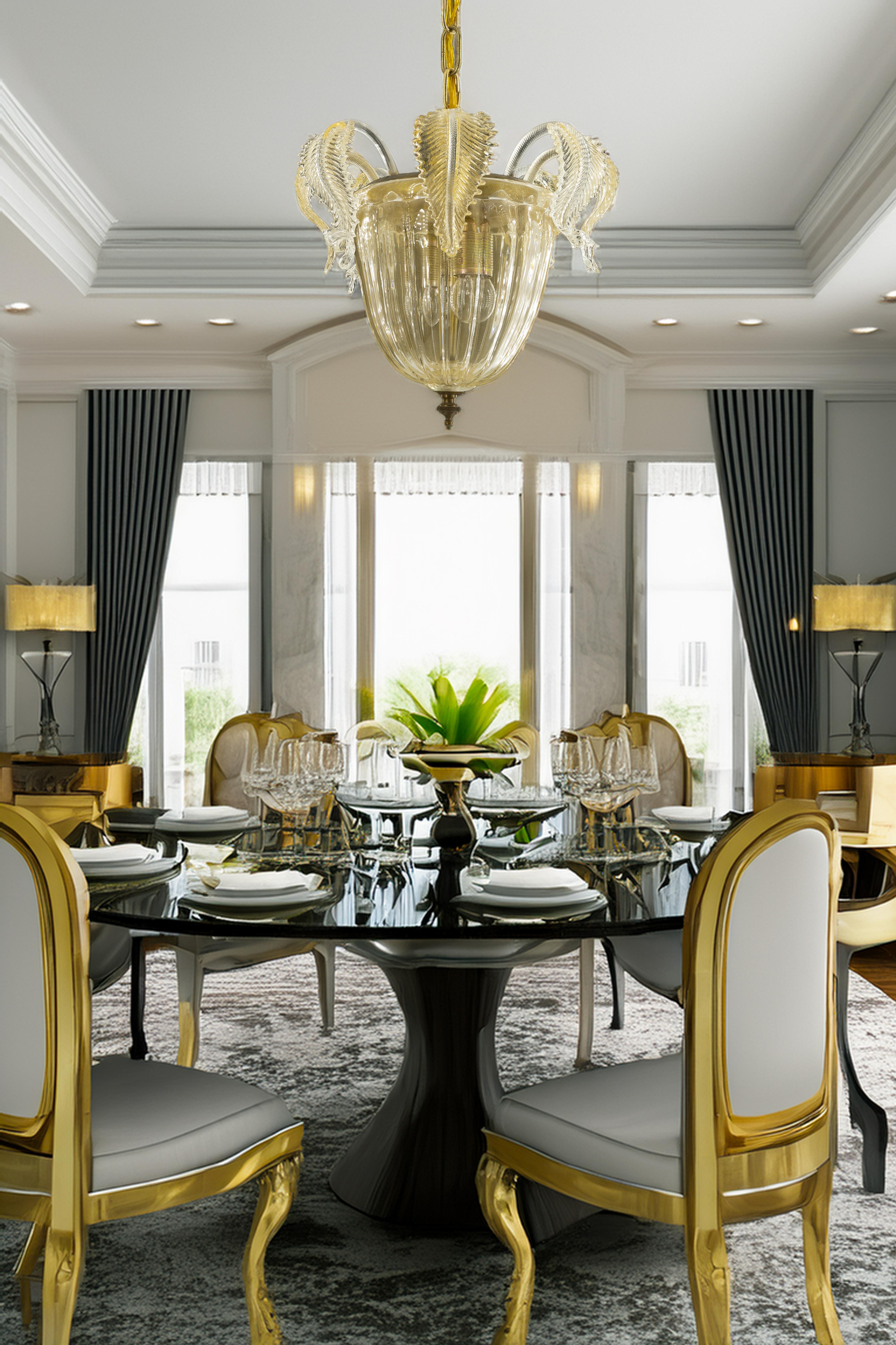 Gold tones Murano Glass Suspension and Flush Mount, modern and antique fusion For Sale 13