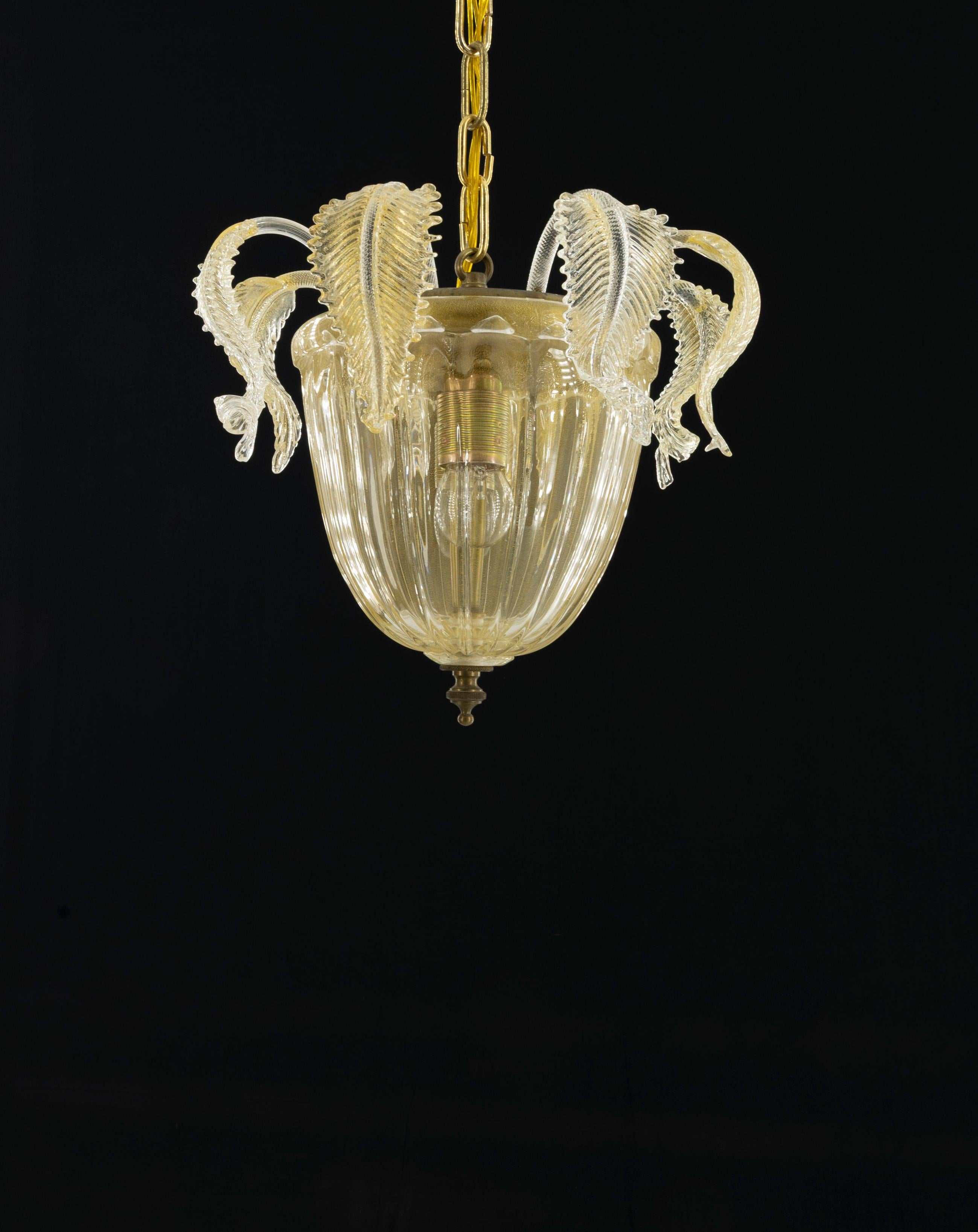 Mid-Century Modern Gold tones Murano Glass Suspension and Flush Mount, modern and antique fusion For Sale