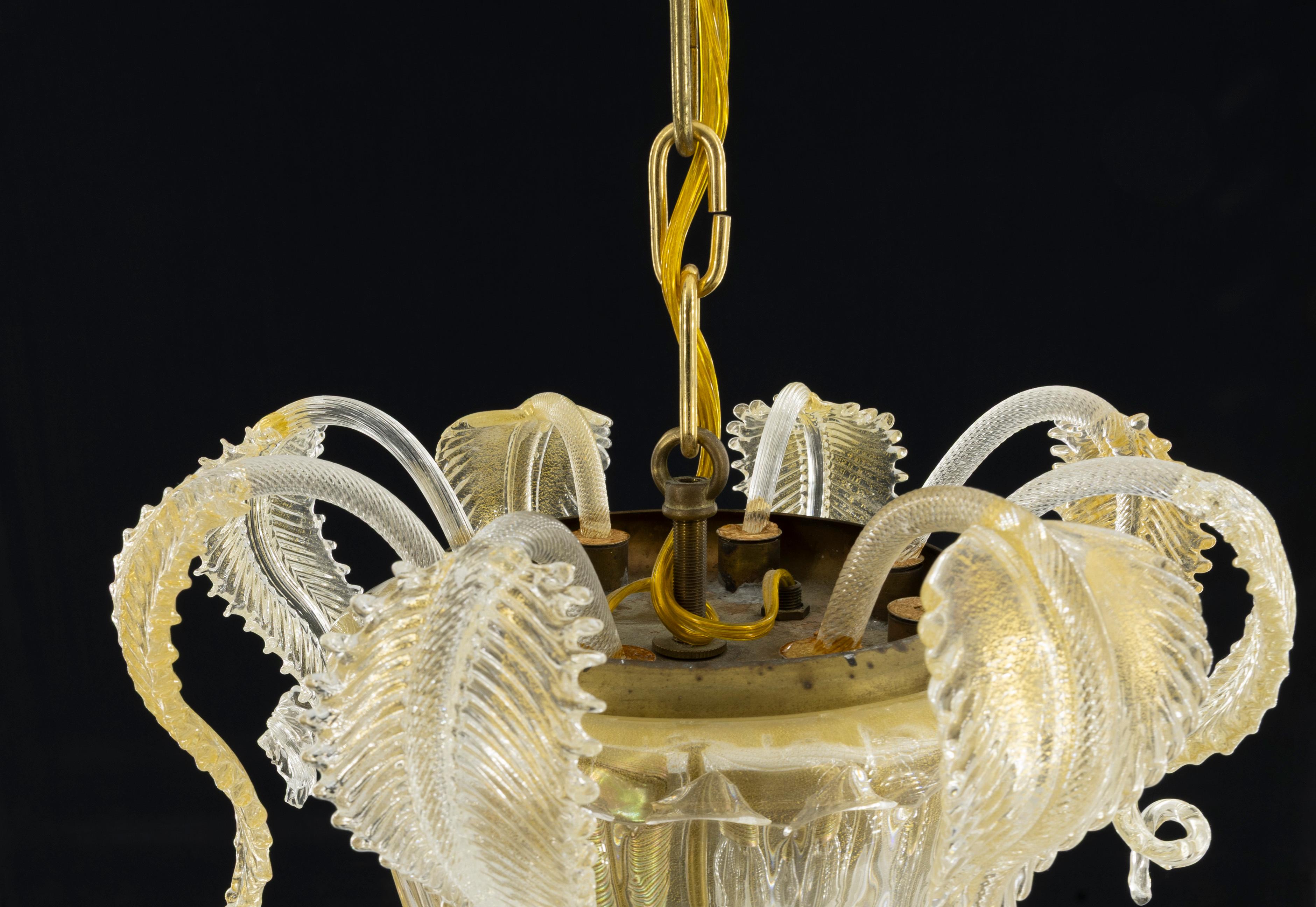 Italian Gold tones Murano Glass Suspension and Flush Mount, modern and antique fusion For Sale
