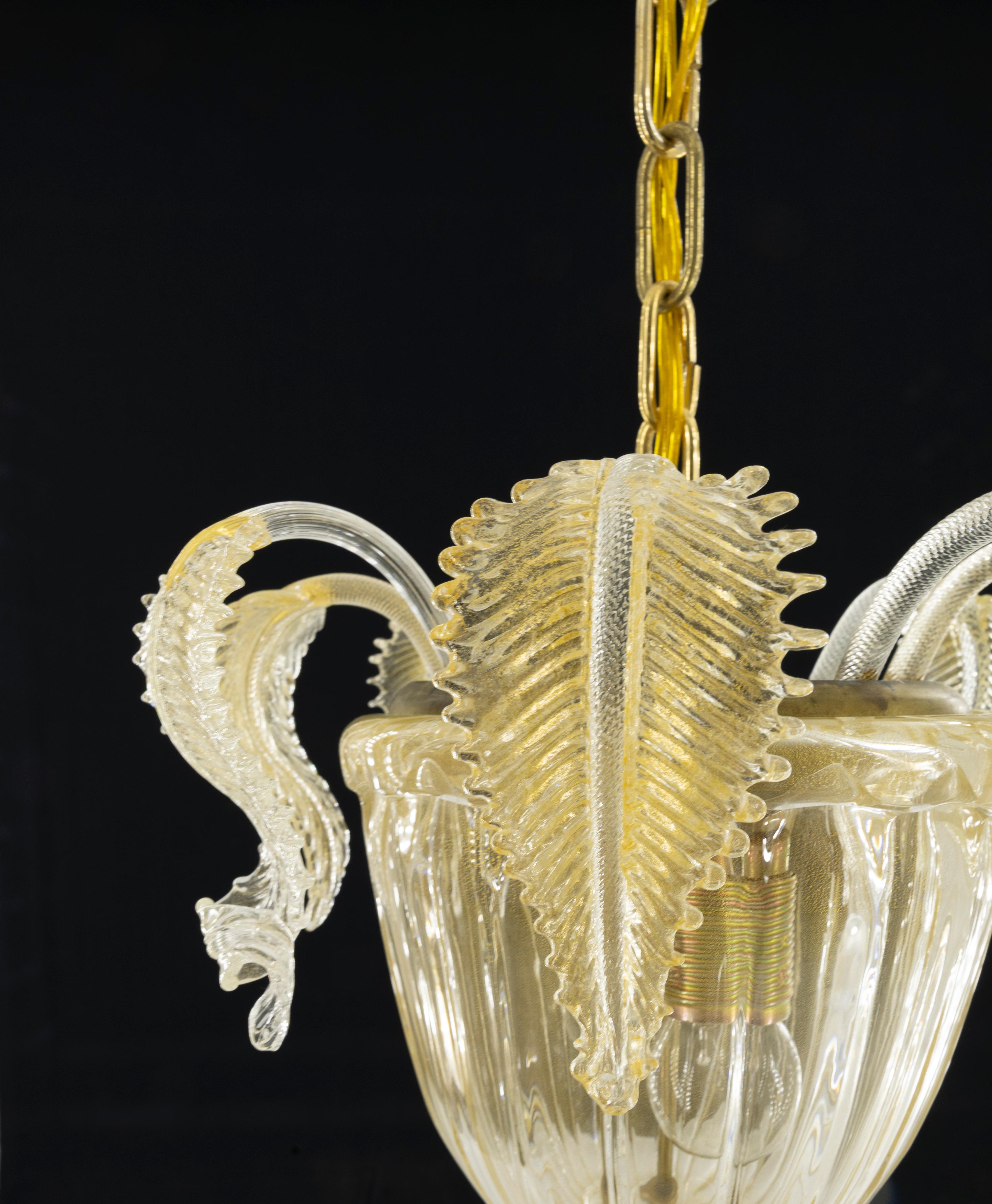 Hand-Crafted Gold tones Murano Glass Suspension and Flush Mount, modern and antique fusion For Sale