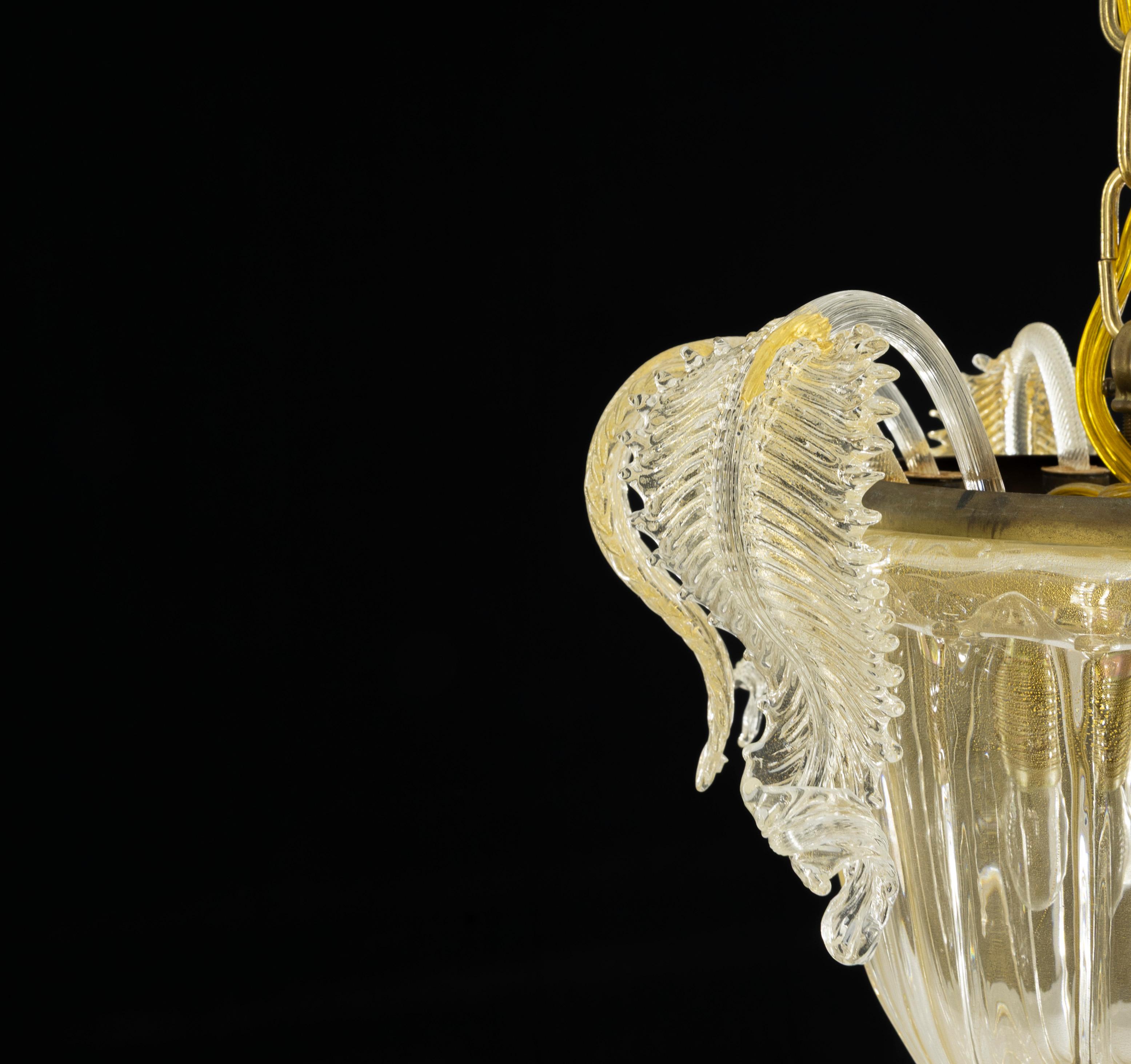 Gold tones Murano Glass Suspension and Flush Mount, modern and antique fusion In Excellent Condition For Sale In Villaverla, IT
