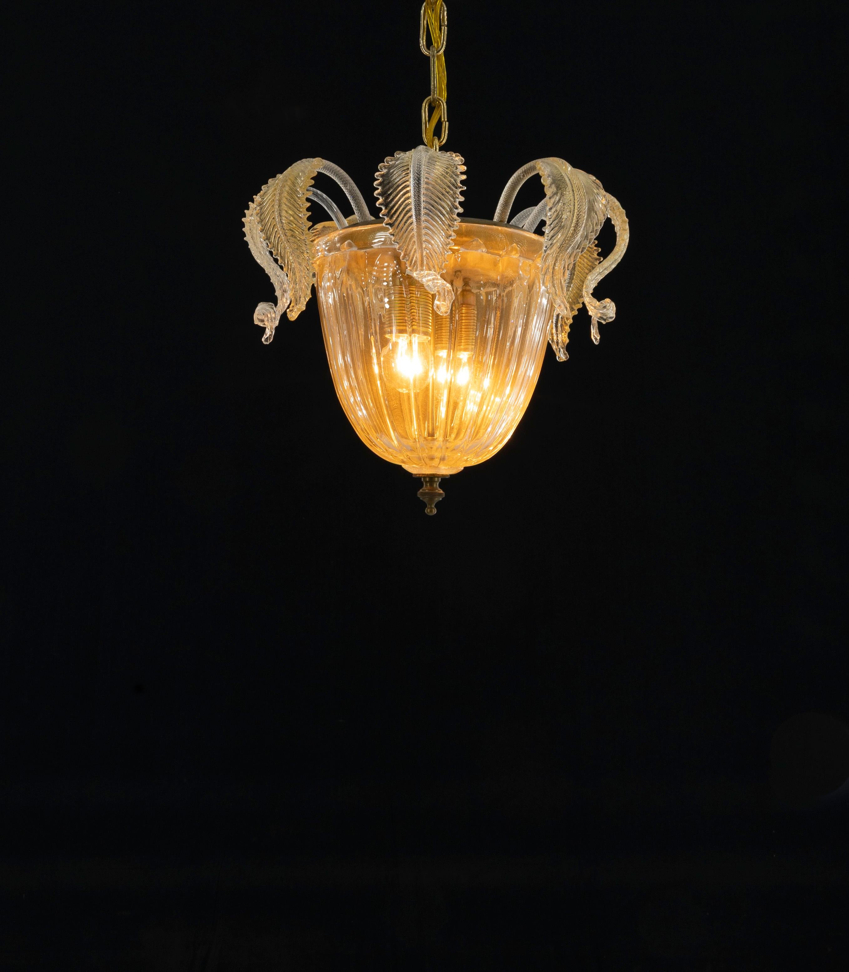 20th Century Gold tones Murano Glass Suspension and Flush Mount, modern and antique fusion For Sale