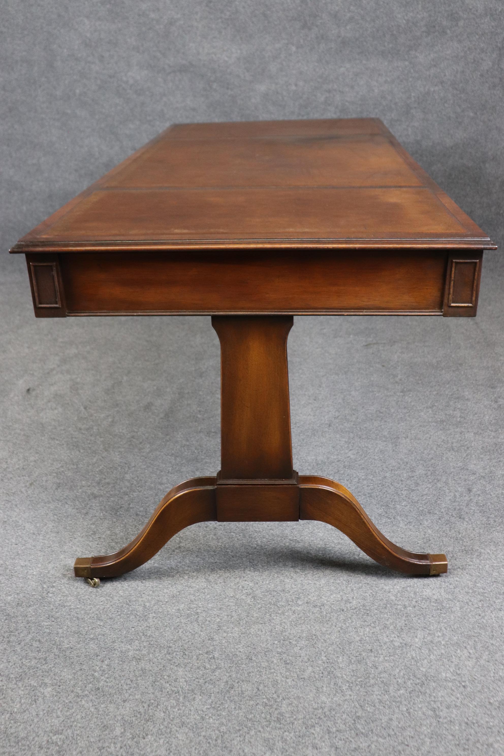 Gold Tooled Embossed Leather Top English Regency Mahogany Desk by Reprodux 1