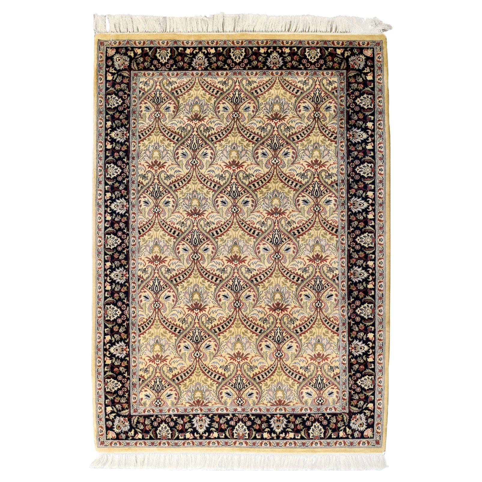 Hand-Knotted Gold Transitional Persian Semnan Wool Carpet, 4’ x 6’ For Sale