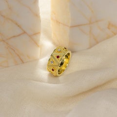 Gold Triangle Motif Ring with Rubies and Diamonds