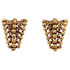 Gold Triangular Ball Clip Earrings