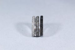 Gold Triple-Band Ring with White, Grey and Black Diamonds