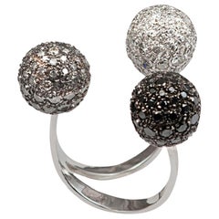 Gold Triple Sphere Ring with Pavé White, Grey and Black Diamonds
