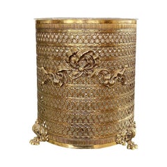 Vintage Gold Trompe L'Oeil Ribbon Trash Bin or Wastebasket