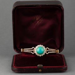 Gold Turquoise and 1.60 Carats Diamonds French Antique Bracelet