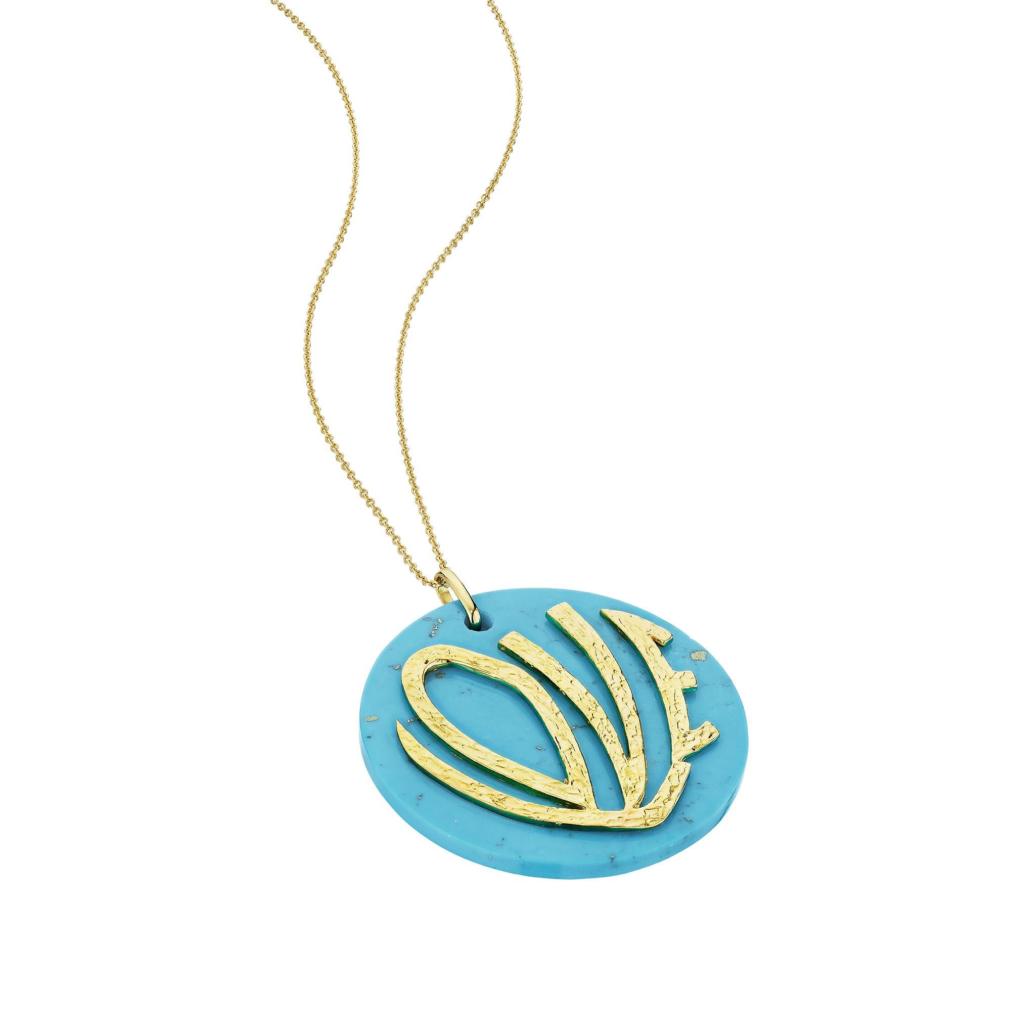 Modern Gold Turquoise Large Love Pendant Necklace