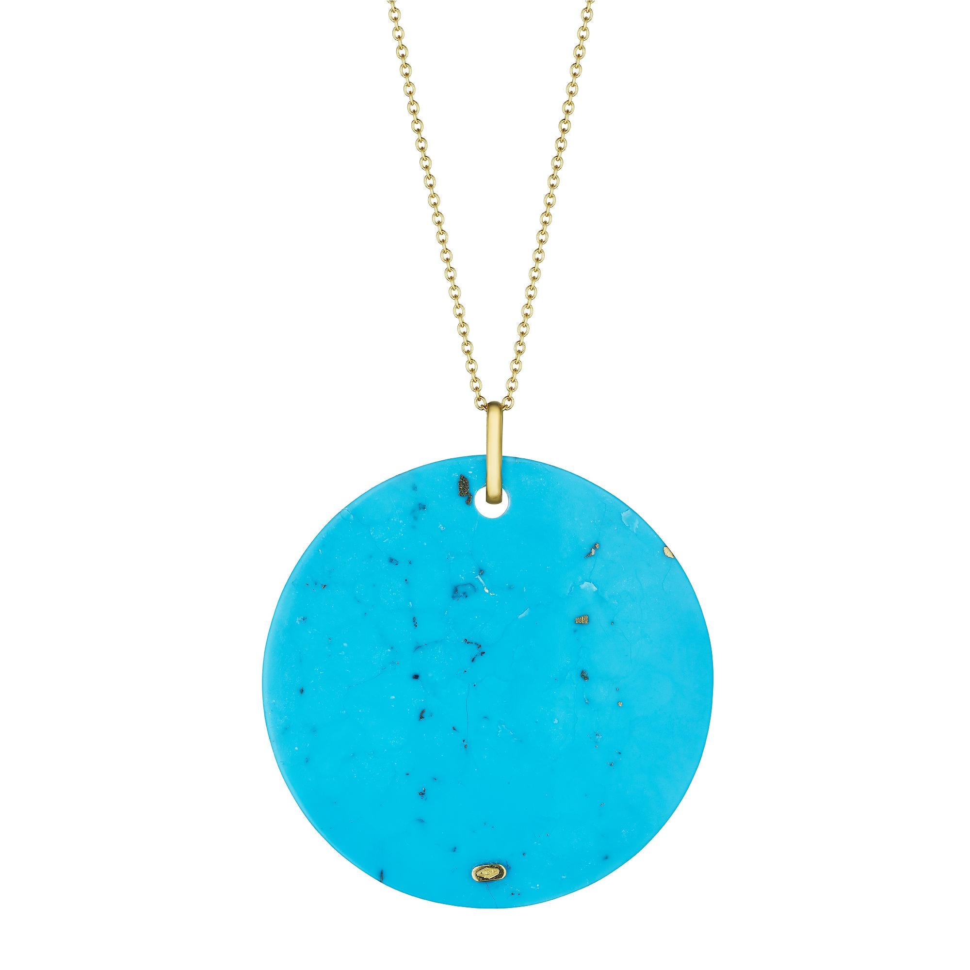 Round Cut Gold Turquoise Large Love Pendant Necklace