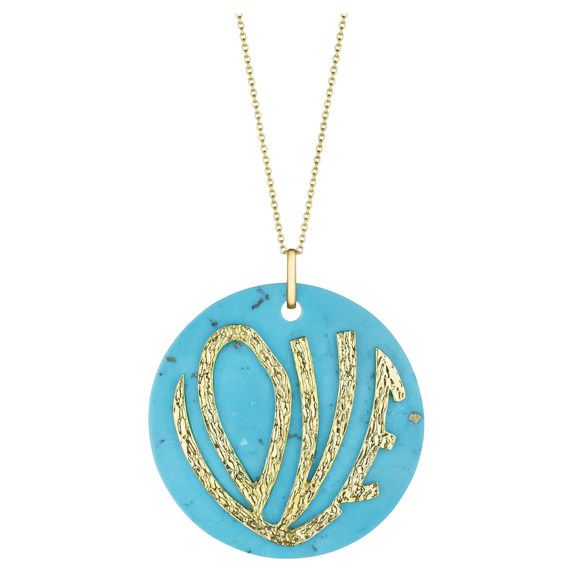 Gold Turquoise Large Love Pendant Necklace