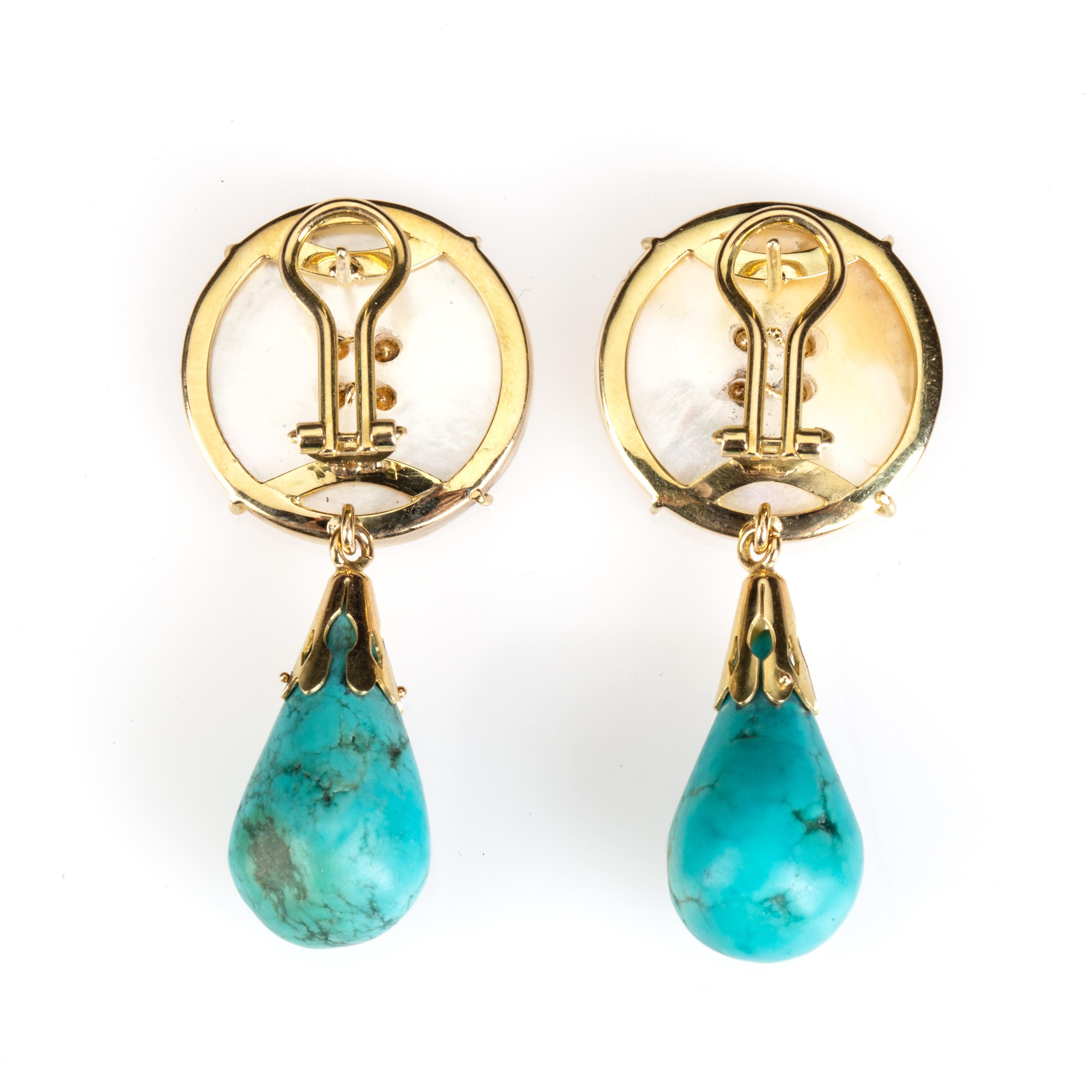 gold turquoise pearl earrings