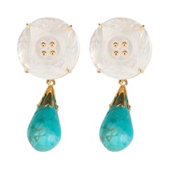 Boucles d'oreilles en or, turquoise et nacre