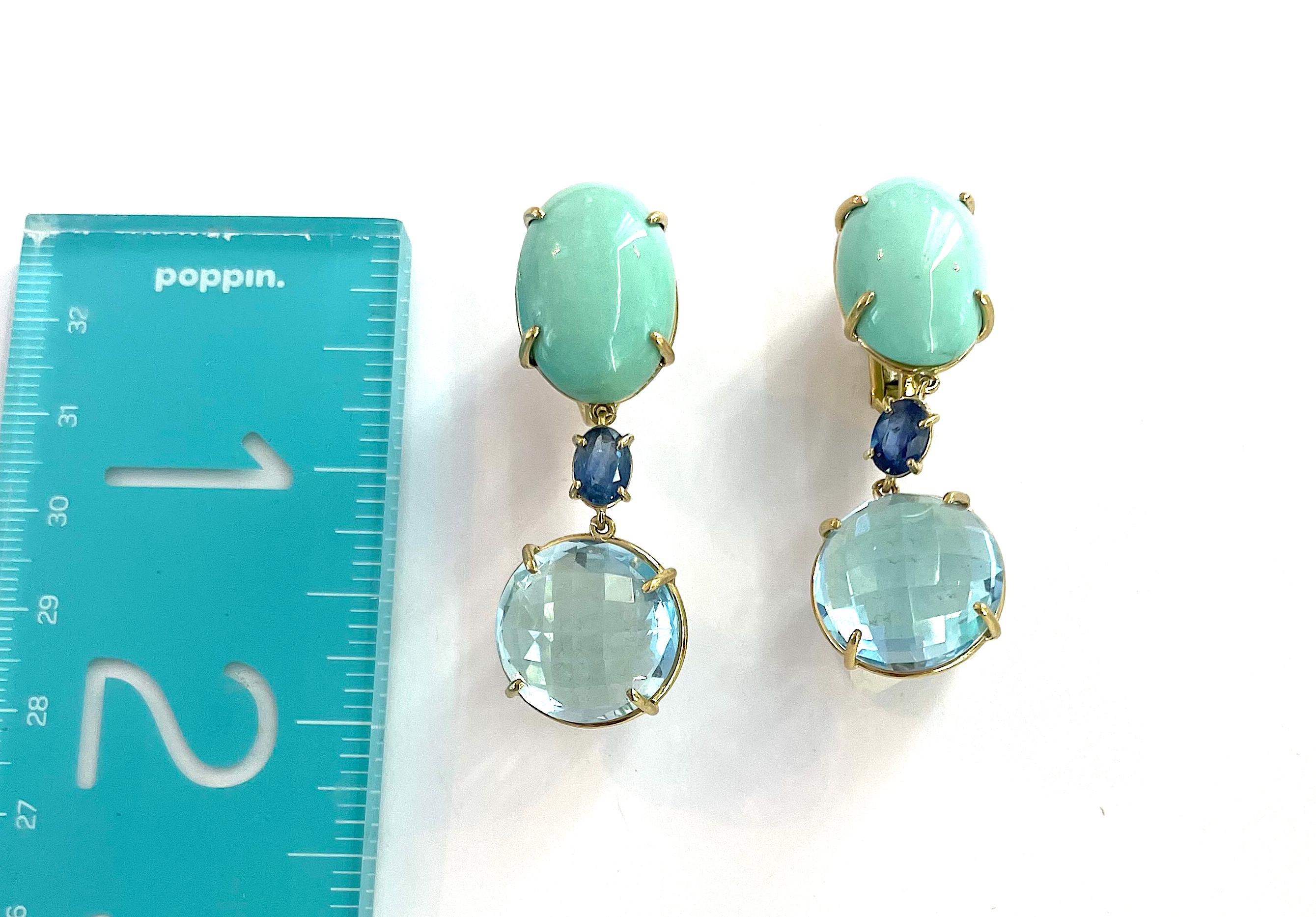 Gold-Türkis-Saphir und Topas Tropfen Ohr Clips von A. CLunn im Zustand „Neu“ im Angebot in New York, NY