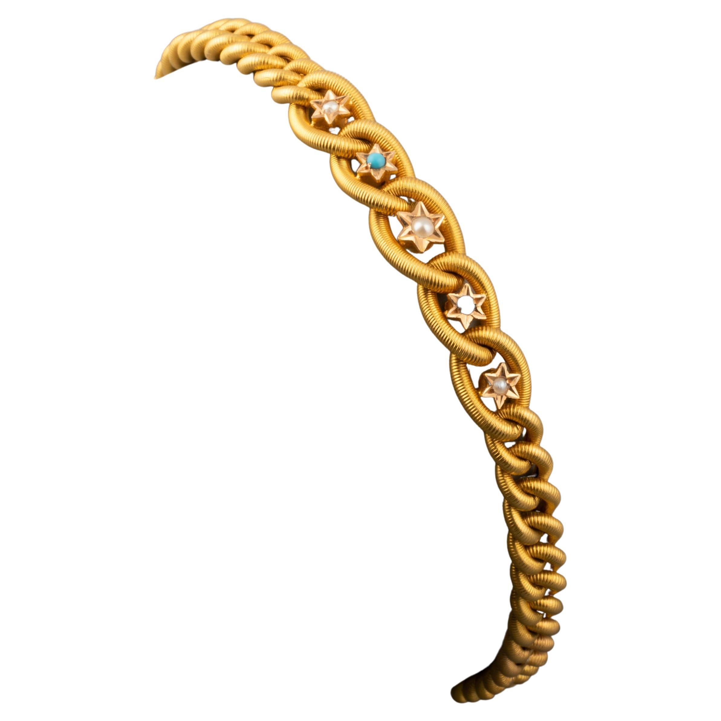 Exquisite Victorian French Enamel Turquoise Gold Bracelet at 1stDibs