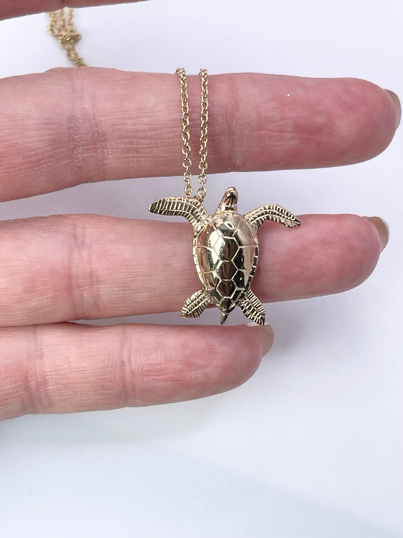 Moderniste Pendentif tortue en or 14KT or jaune massif breloque tortue de mer en vente