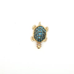 Gold Turtle Pendant with Blue Topaz and Diamond - Holiday Gift
