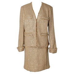 Goldfarbener Tweed-Cocktailrock-Anzug Michael Kors