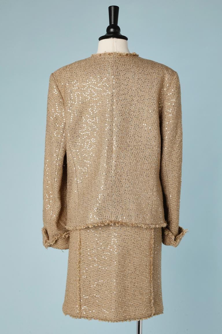 Gold tweed cocktail skirt-suit Michael Kors  In Excellent Condition For Sale In Saint-Ouen-Sur-Seine, FR