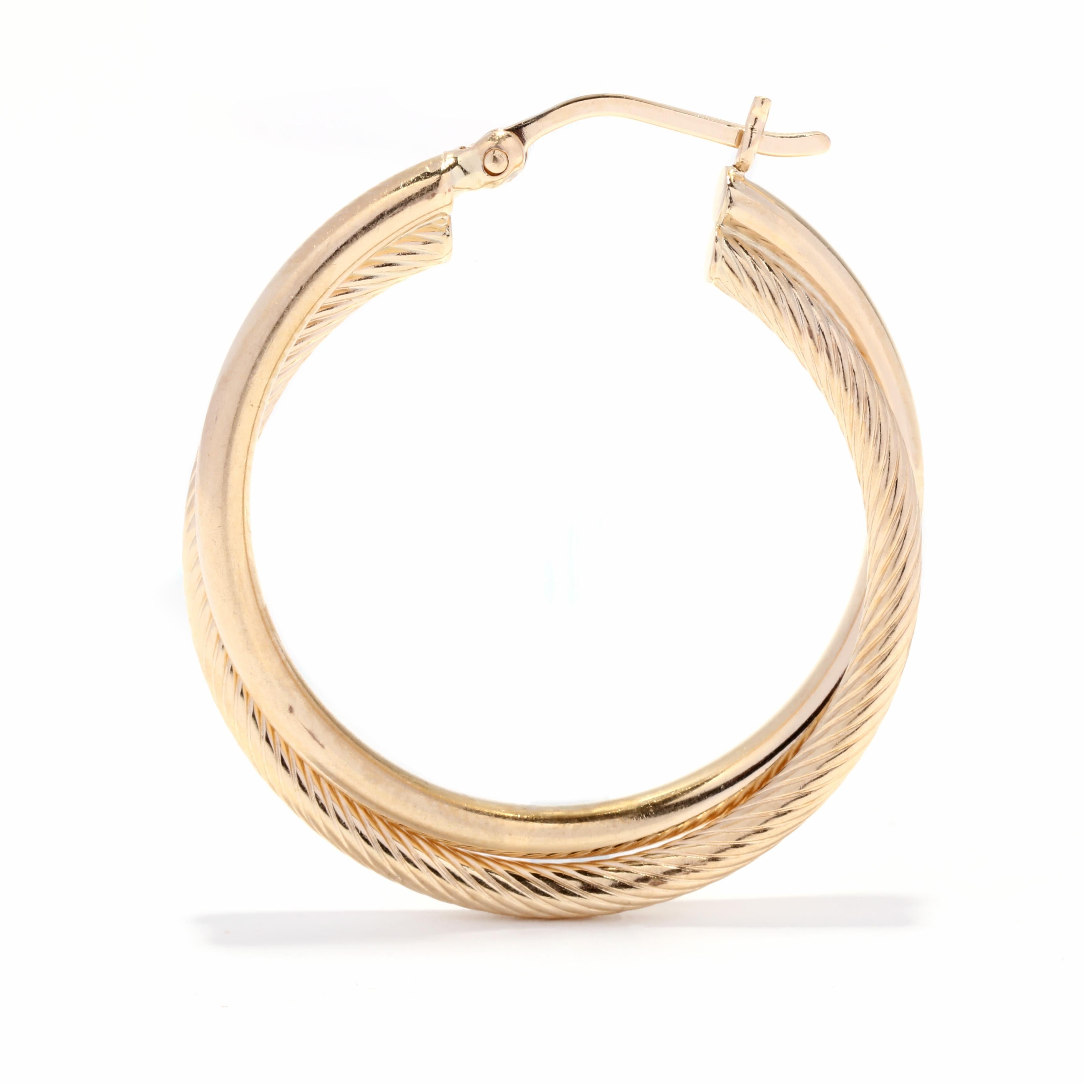 Gold Twist Doppelreihige Creolen, 14K Gold, Crossover Kabel-Ohrringe im Zustand „Gut“ in McLeansville, NC