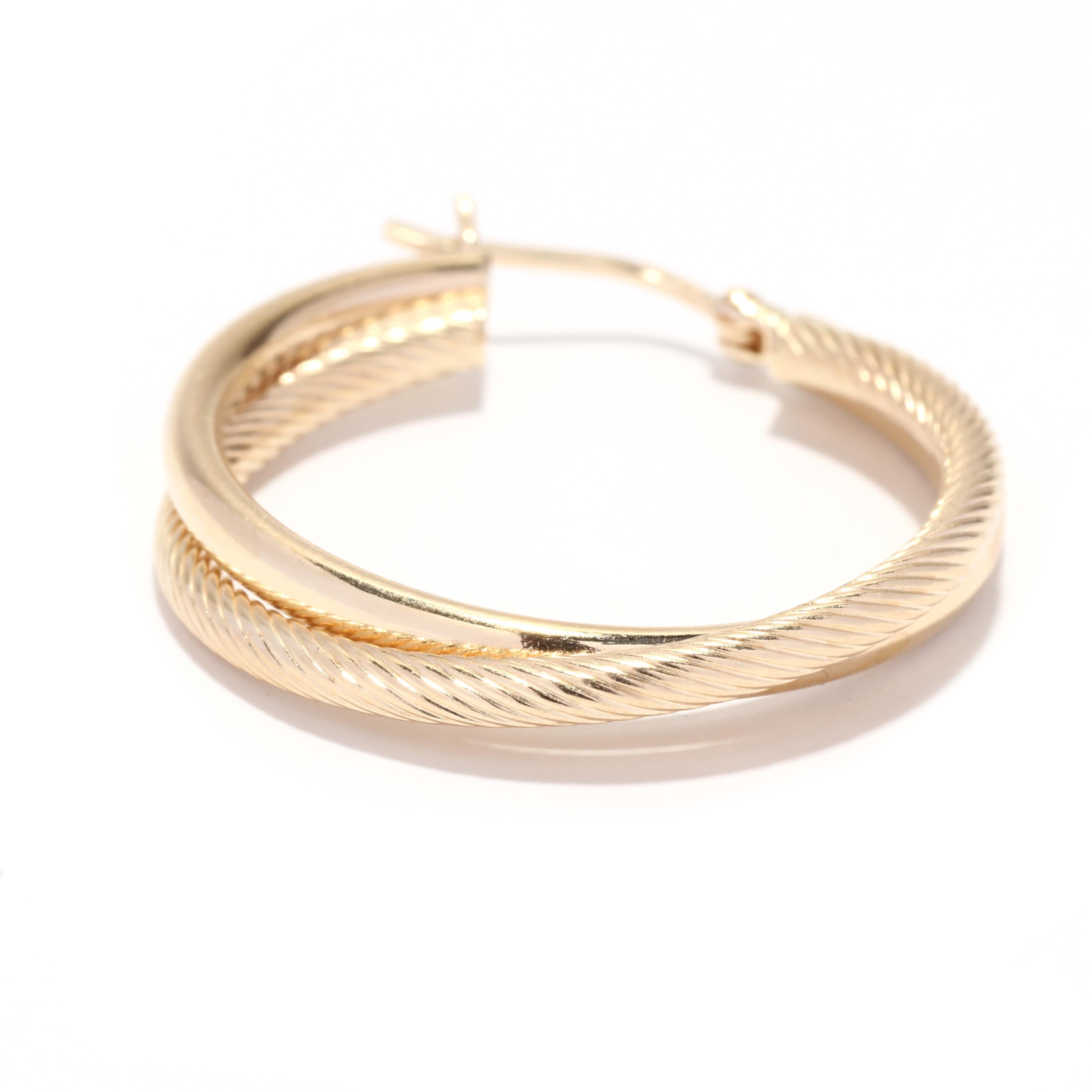 Gold Twist Doppelreihige Creolen, 14K Gold, Crossover Kabel-Ohrringe 2