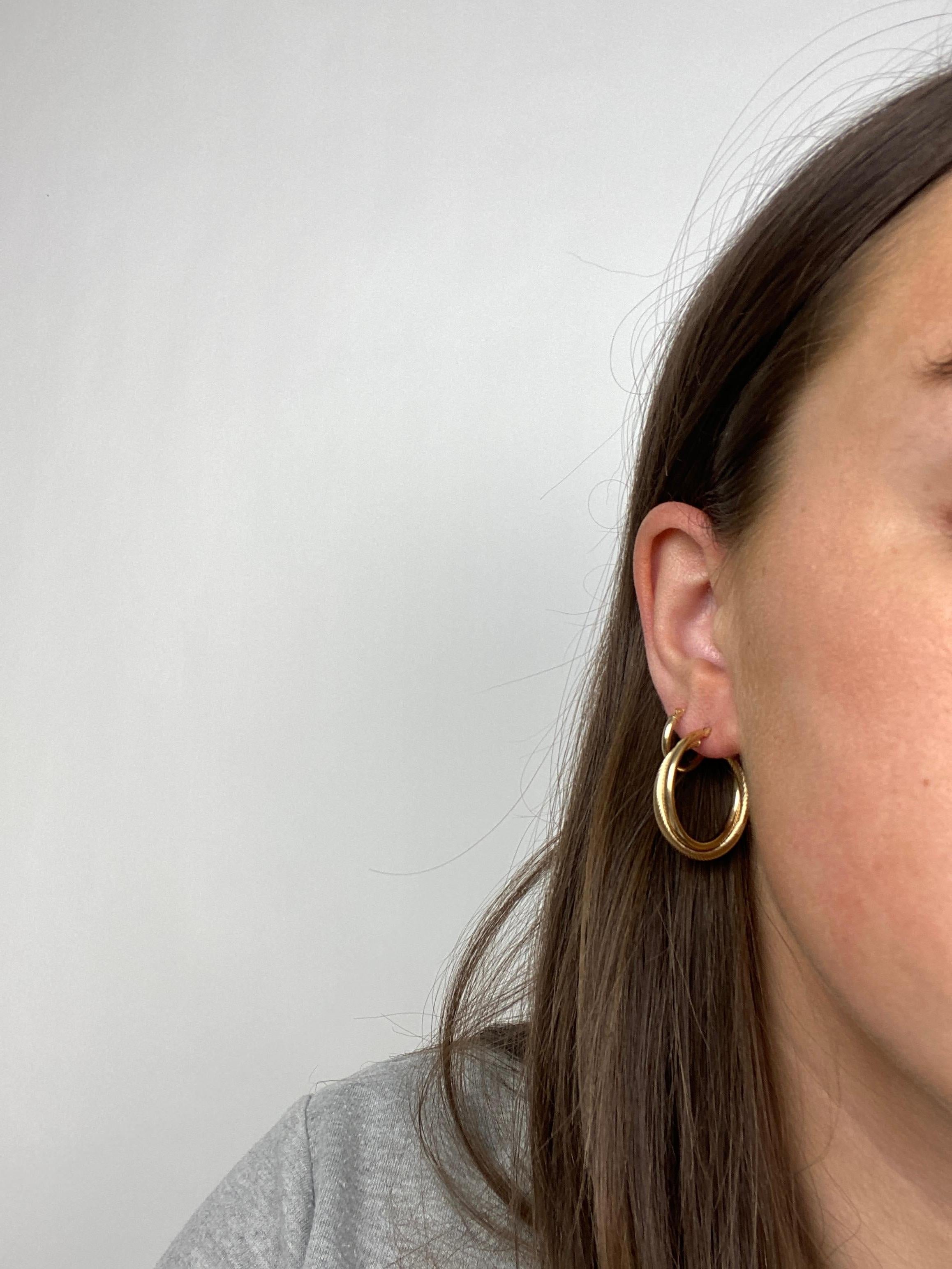 Gold Twist Doppelreihige Creolen, 14K Gold, Crossover Kabel-Ohrringe 3