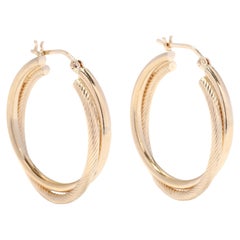 Gold Twist Double Row Hoop Earrings, 14K Gold, Crossover Cable Hoops