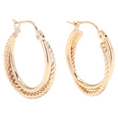 Gold Twist Double Row Hoop Earrings, 14K Gold, Crossover Cable Hoops, Small Gold