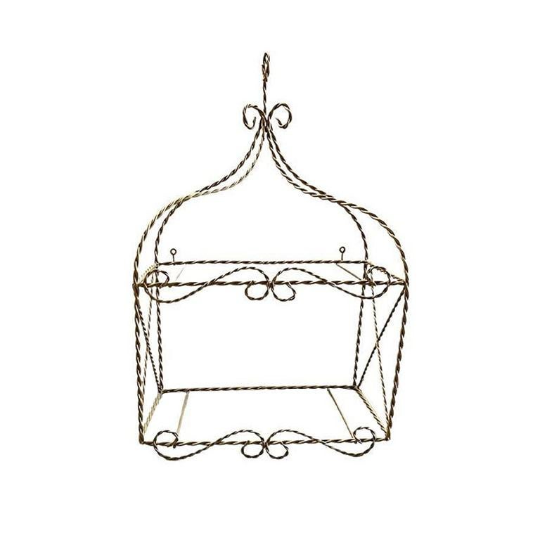 Gold Twisted Metal Two Tier Glass Hanging Wall Shelf For Sale at 1stDibs