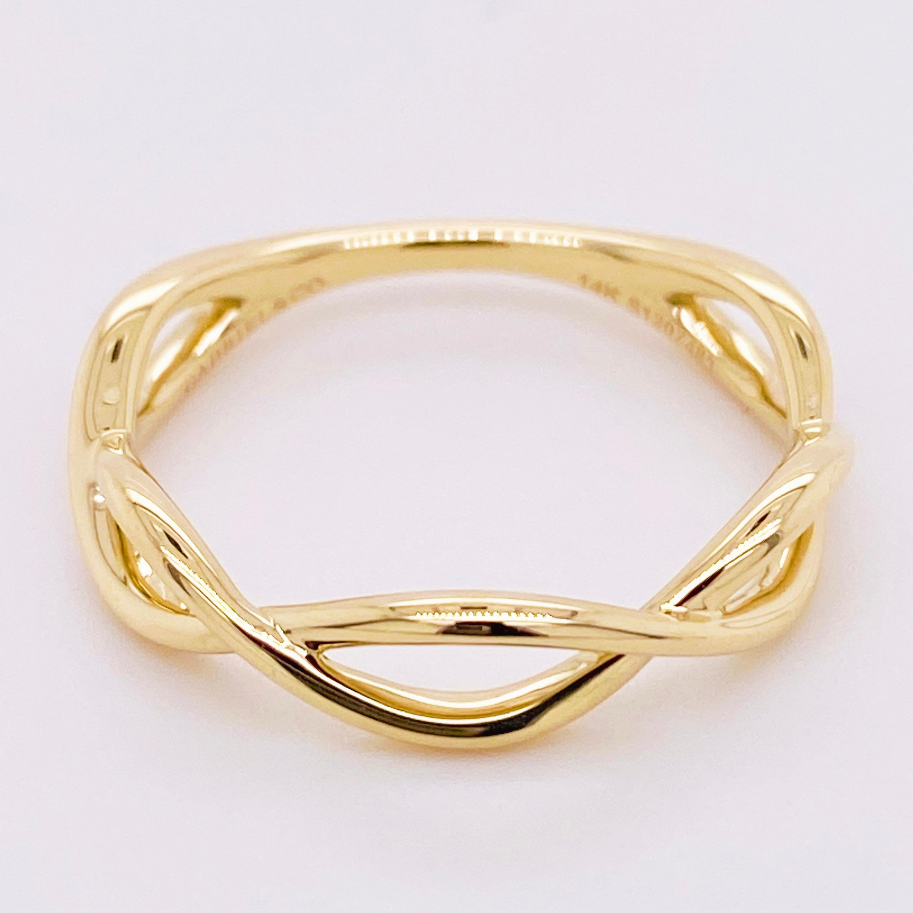 Modern Gold Twisted Ring, 14 Karat Yellow Gold Twisted Stackable Band, LR51926Y4JJJ For Sale