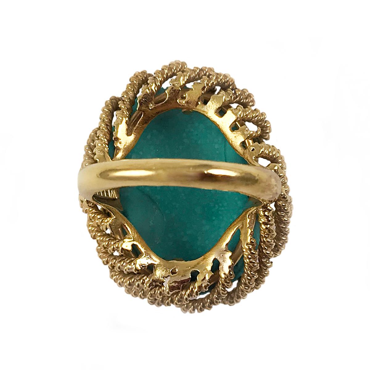 18 Karat Gold Twisted Wire Turquoise Ring - David Webb In Fair Condition In Palm Desert, CA