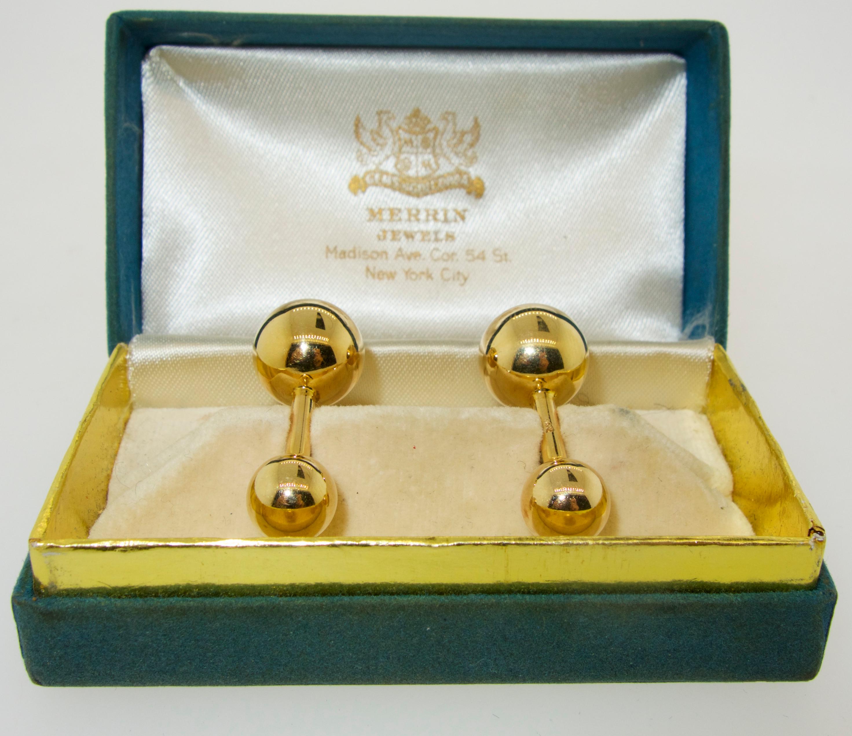 Gold cufflinks that are easy to put on and wear - classic design, these cufflinks weigh 15.2 grams, they are 14K and in fine condition.  Circa 1930 and in their original box.
