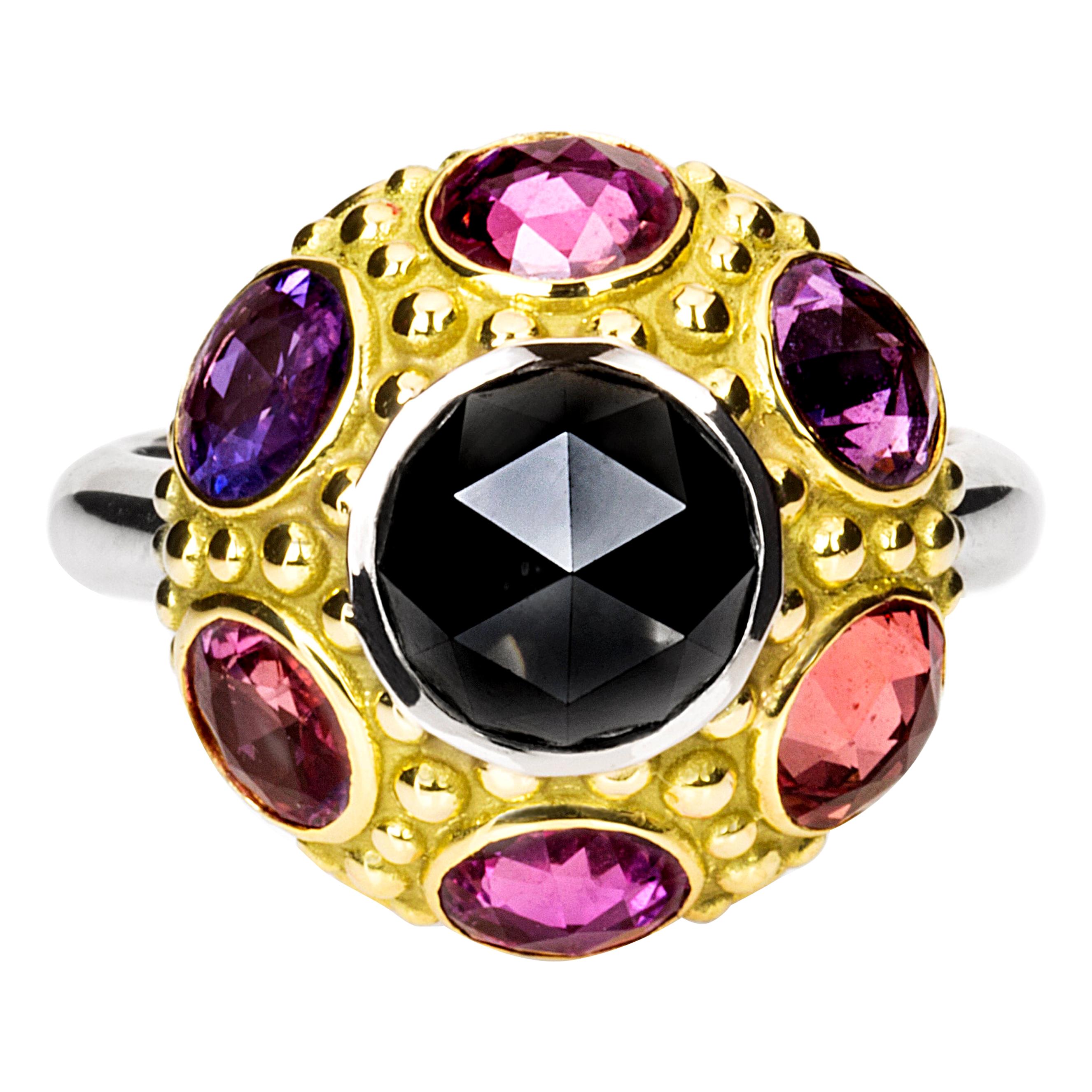 AnaKatarina Gold, Unheated Sapphire, Black Diamond One-of-a-kind "Twilight" Ring