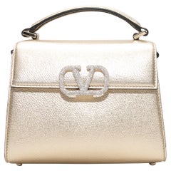 Gold Valentino Mini Vsling Crystal Logo Bag
