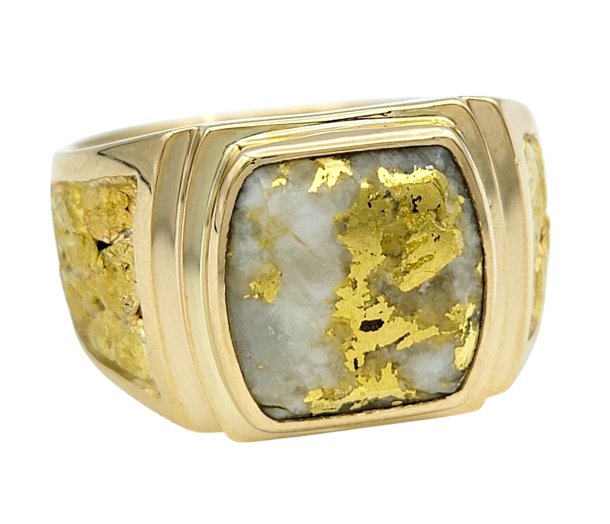 Ring Size: 9

Elevate your jewelry collection with this extraordinary ring showcasing a rare and captivating gold-veined quartz crystal. Known for its unique and natural beauty, the gold veining within the crystal creates a mesmerizing interplay of