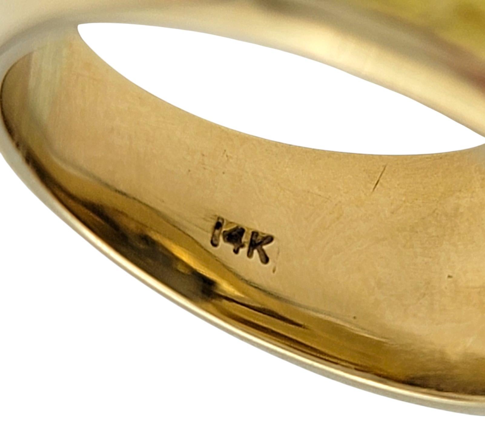 Gold Veined White Quartz Crystal Wide Band Ring in Polished 14 Karat Yellow Gold 2