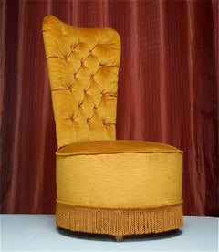 Gold Velvet Slipper Chair with Built in Drawer