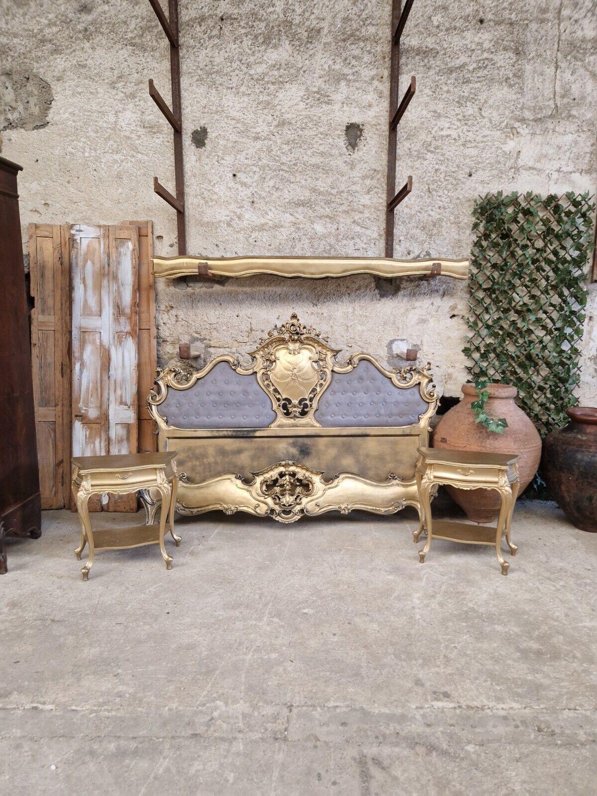 Carved Gold Italian Venetian Bed & Bedside Cabinets