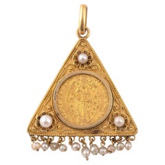 Antique Gold Venetian Coin 1400-1413 Michele Steno Archaeological Revival Pendant 