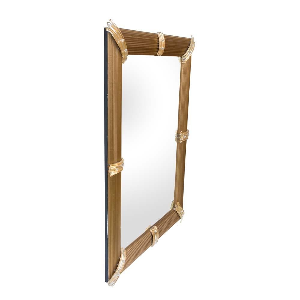 XXIe siècle et contemporain Miroir vénitien Rigatello en verre de Murano soufflé doré avec inclusions d'or Moderne en vente
