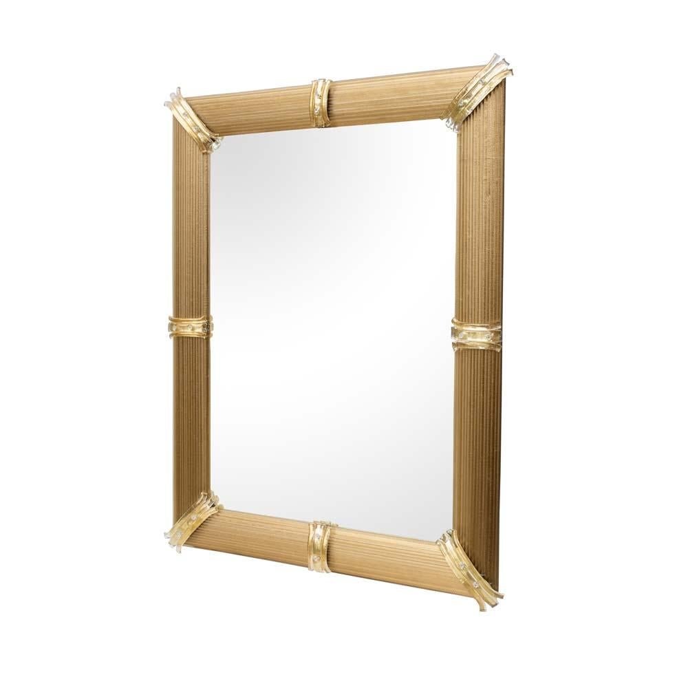 Contemporary Gold Venetian Rigatello Mirror Blown Murano Glass with Gold Inclusions Modern For Sale