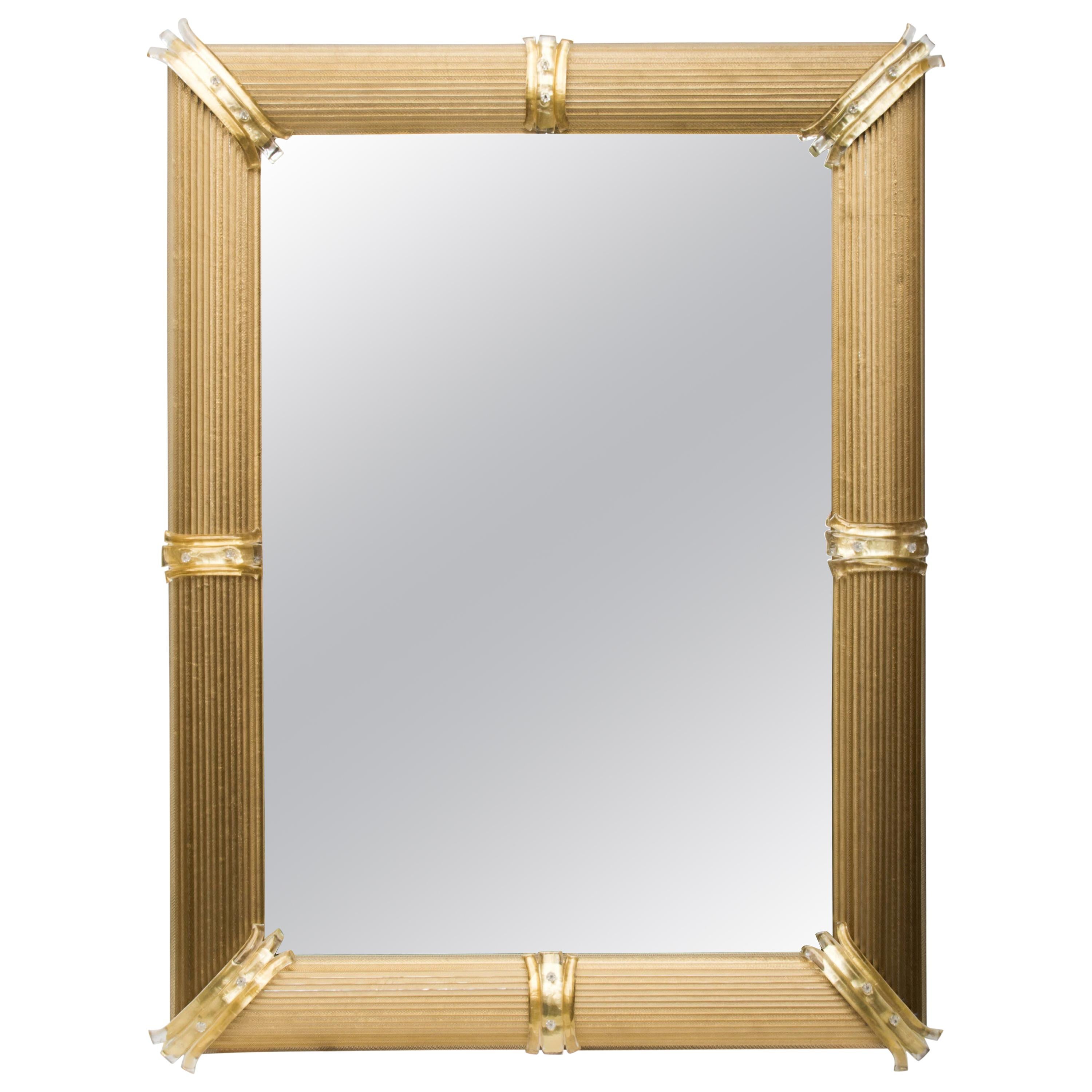 Gold Venetian Rigatello Mirror Blown Murano Glass with Gold Inclusions Modern For Sale