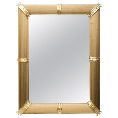 Used Gold Venetian Rigatello Mirror Blown Murano Glass with Gold Inclusions Modern