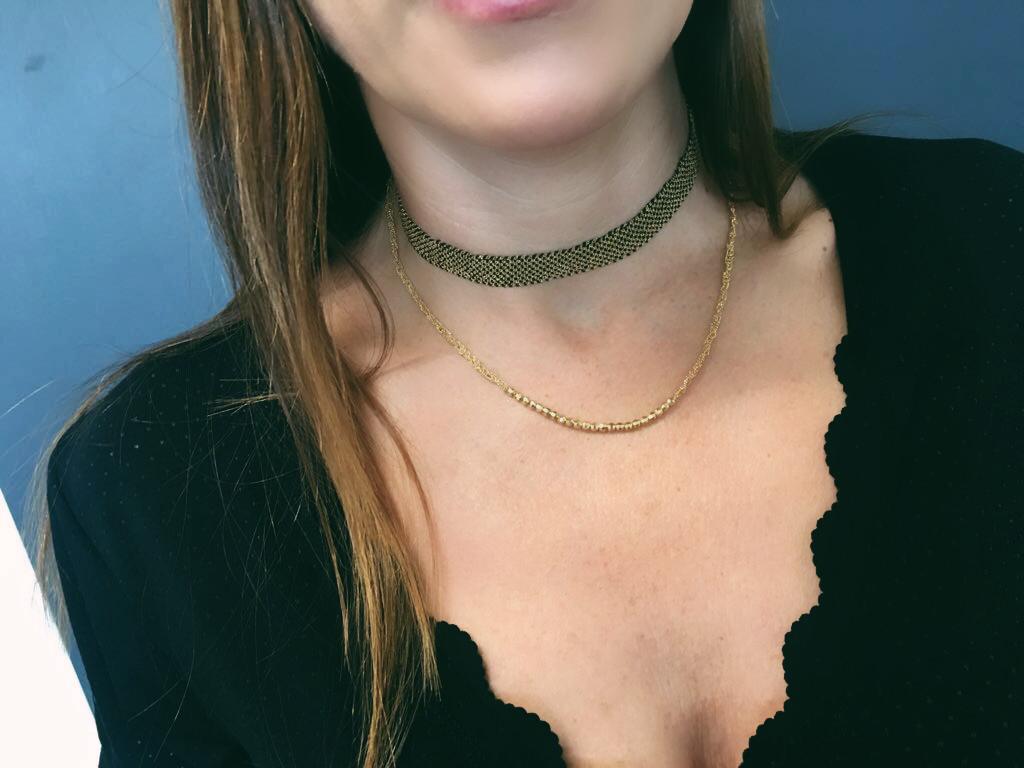 Simple and exquisitely elegant, Assya's Panama Choker adds beauty even to the simplest of outfit. Inspired by the woven fabrics in Central America, it is hand woven on an Italian loom using a unique technique. It is braided from Black Silk and 18Kt