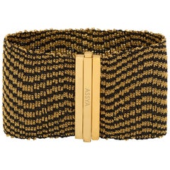 Bracelet manchette en vermeil et soie noire tissée