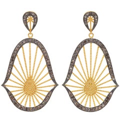 Gold Vermeil and Brown Diamonds Oriental Statement Earrings