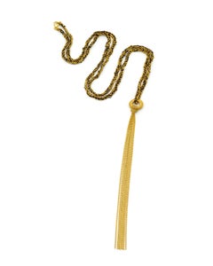 Gold Vermeil and Black Silk Panama Flapper Necklace